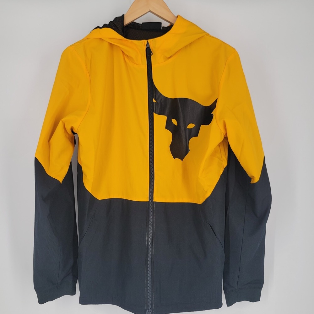 Under Armour YXL XL Windbreaker Hooded Jacket Yellow Black